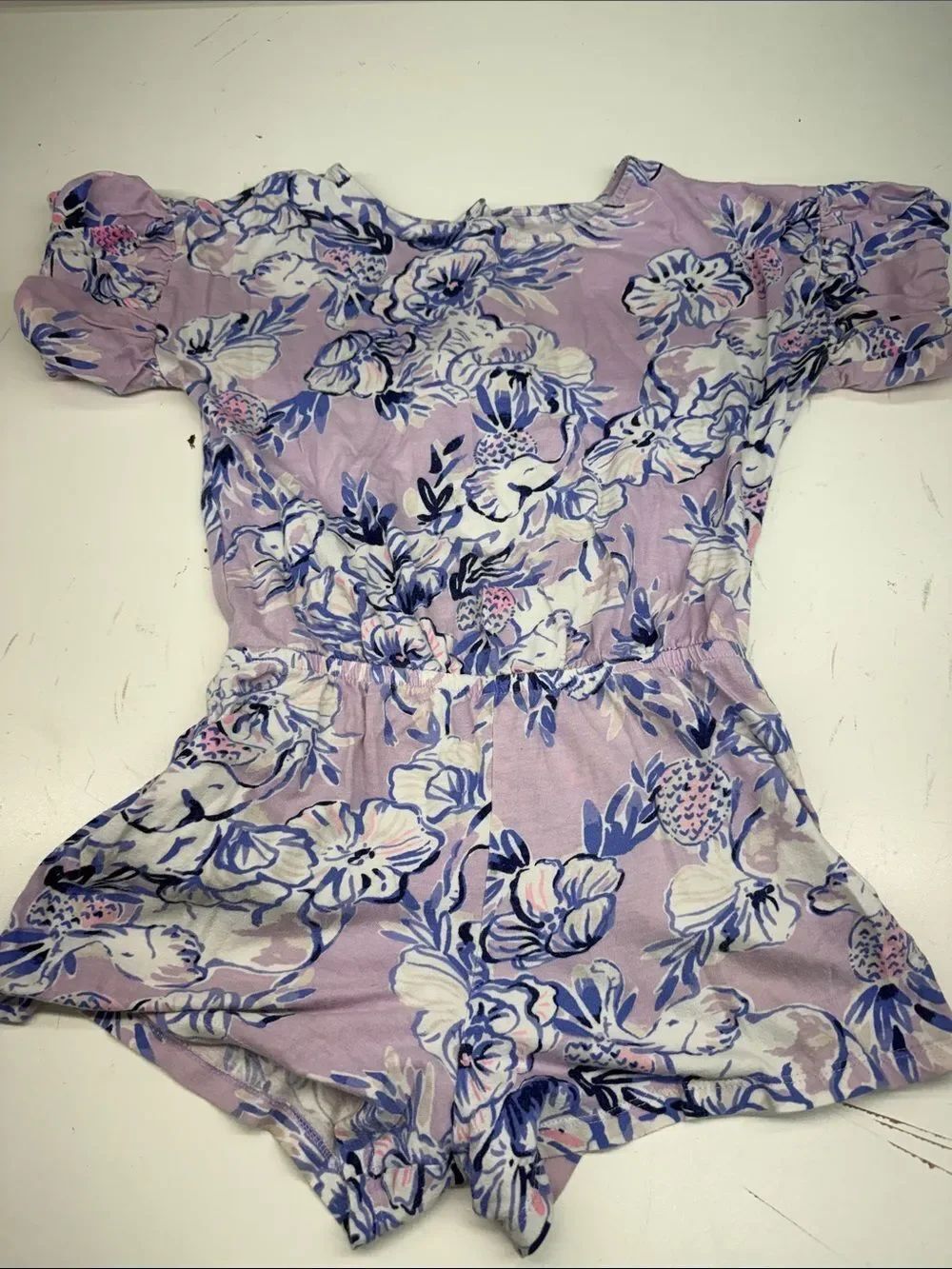 Lilly Pulitzer Lavender Floral Girls Romper with Blue and Pink Accents w/ Pocket